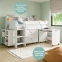 White Mid Sleeper Cabin Bed with Desk and Storage - Aire