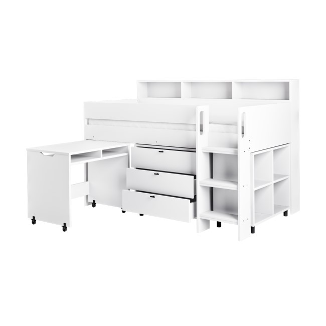 White Mid Sleeper Cabin Bed with Desk and Storage - Aire