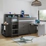 Dark Grey Mid Sleeper Cabin Bed with Desk and Storage - Aire