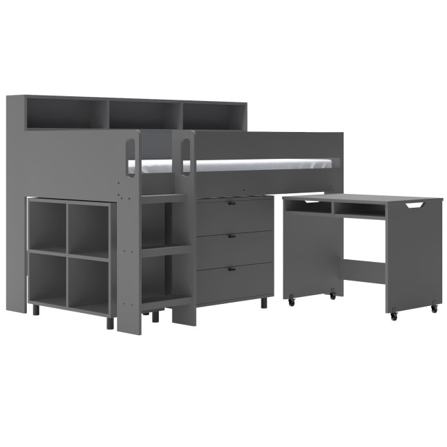 Dark Grey Mid Sleeper Cabin Bed with Desk and Storage - Aire