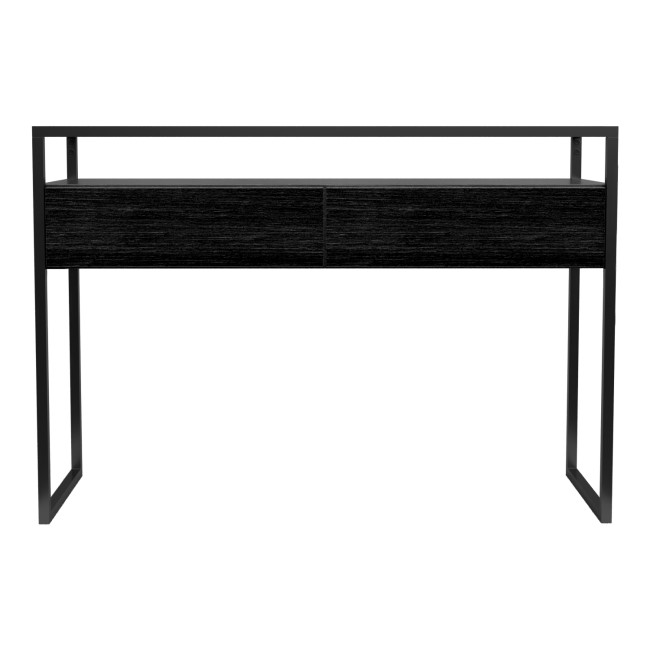 Large Black Glass Top Console Table with Drawers & Black Legs - Akila