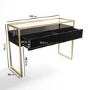 Large Black Glass Top Console Table with Drawers & Gold Legs- Akila