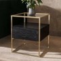 Square Black and Gold Glass Top Side Table with Storage - Akila