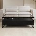 Large Black Coffee Table with Glass Top and Storage Drawers - Akila