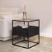 Square Black Glass Top Side Table with Storage - Akila