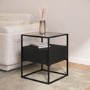 Square Black Glass Top Side Table with Storage - Akila