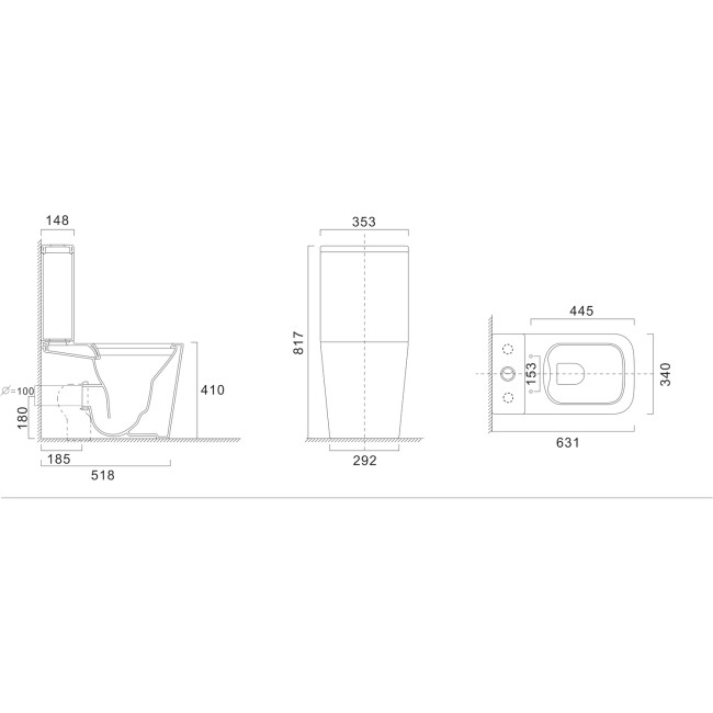 Close Coupled Rimless Closed Back Toilet with Soft Close Seat - Albi