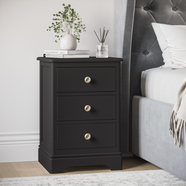 Tall Black 3-Drawer Bedside Table - Alexander