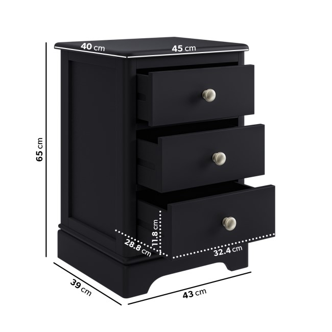 Tall Black 3-Drawer Bedside Table - Alexander