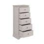 Tall Narrow Oak and Cream Chest of 5 Drawers - Alexander