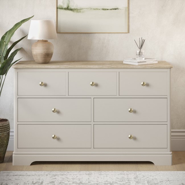 Wide Oak and Cream Chest of 7 Drawers - Alexander