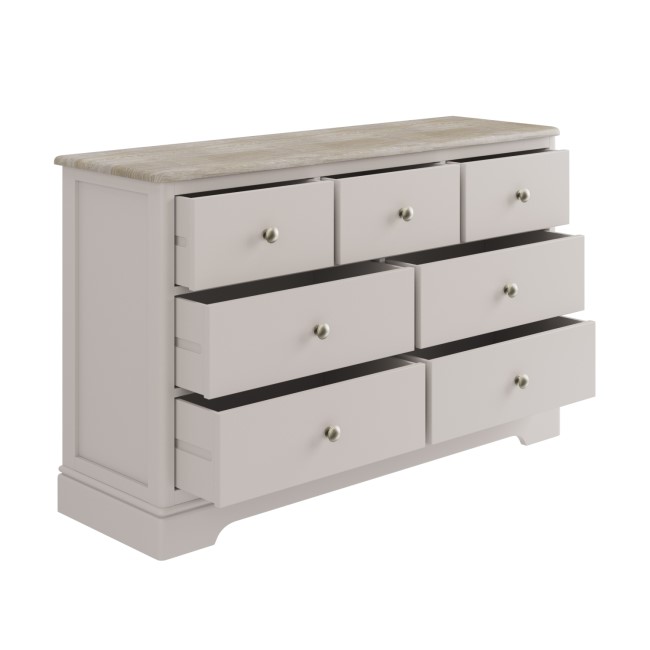 Wide Oak and Cream Chest of 7 Drawers - Alexander