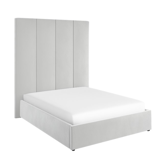 Grey Velvet King Size Ottoman Bed with Wall-Mounted Headboard - Alisha