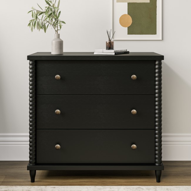 Black Bobbin Chest of 3 Drawers - Alma