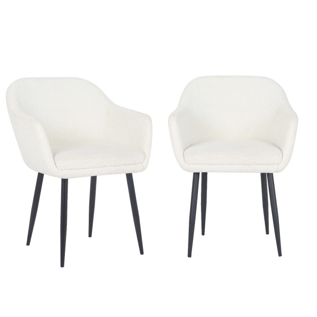 ONLY OPENED - Set of 2 Cream Boucle Armchair Dining Chairs - Ally