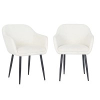 Set of 2 Cream Boucle Armchair Dining Chairs With Black Legs -Ally