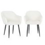 Set of 2 Cream Boucle Armchair Dining Chairs With Black Legs -Ally