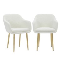 Set of 2 Cream Boucle Armchair Dining Chairs With Gold Legs -Ally