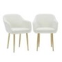 Set of 2 Cream Boucle Armchair Dining Chairs With Gold Legs -Ally