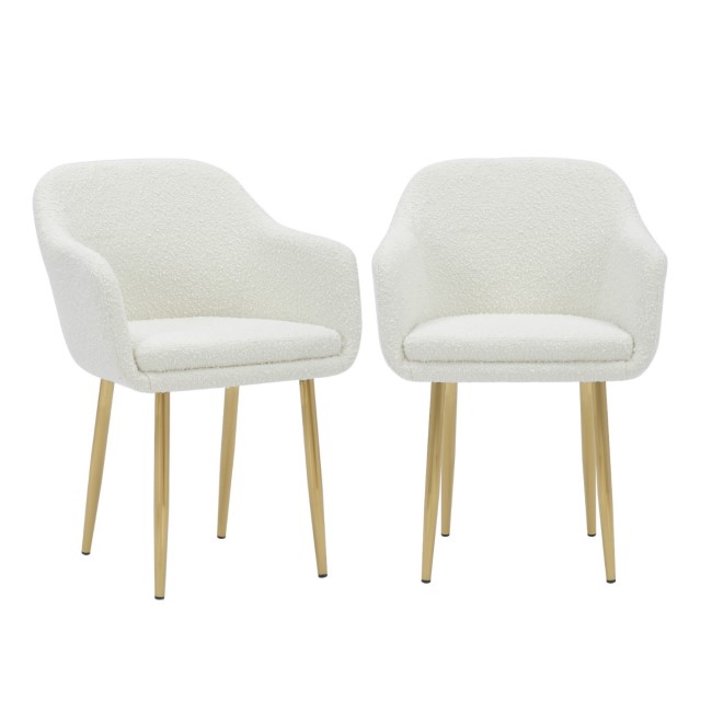 Set of 2 Cream Boucle Armchair Dining Chairs With Gold Legs - Ally