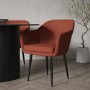 Set of 2 Rust Boucle Armchair Dining Chairs With Black Legs -Ally