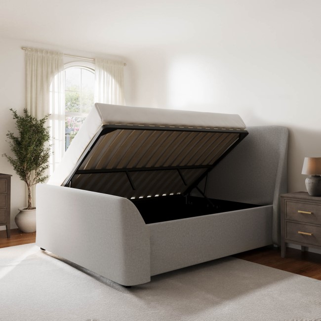 Grey Upholstered Double Side-Lift Ottoman Bed - Amelia