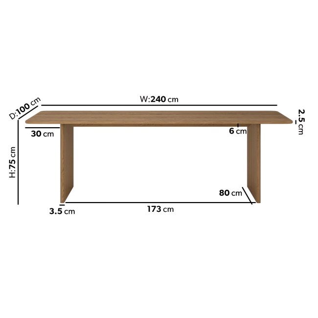 Extra Large Rustic Oak Dining Table - 240cm - Seats 10 - 12 - Mia