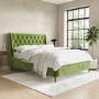 Olive Green Velvet King Size Ottoman Bed with Legs - Amara