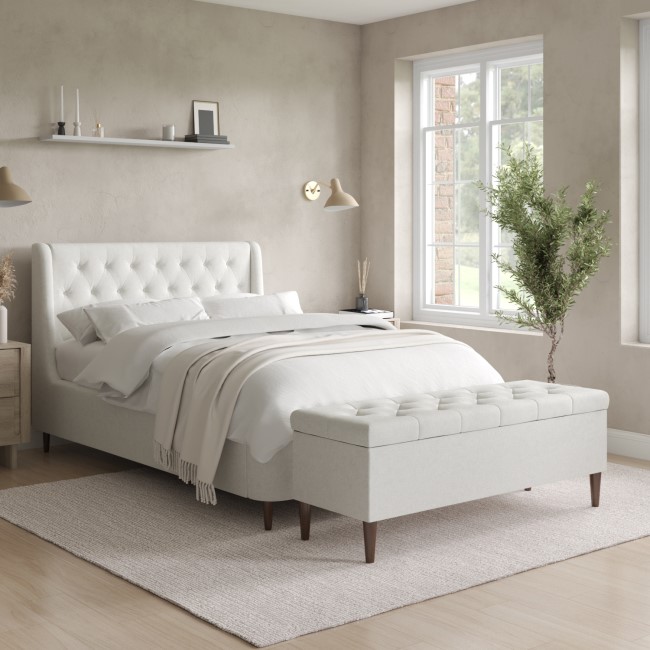 Cream Upholstered King Size Ottoman Bed with Legs - Amara