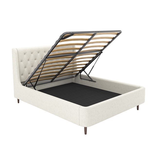 Cream Upholstered King Size Ottoman Bed with Legs - Amara