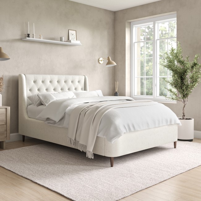 Cream Upholstered Small Double Ottoman Bed with Legs - Amara