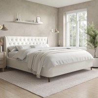 Cream Fabric Super King Ottoman Bed with Legs - Amara