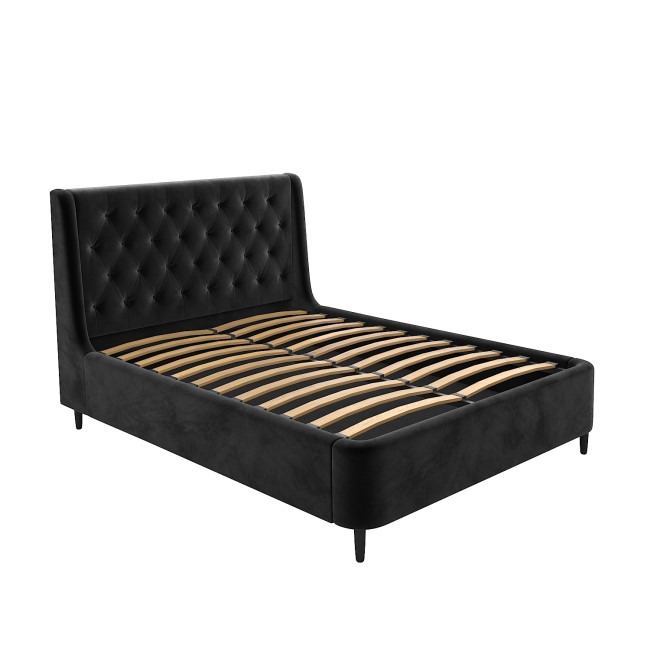 Black Velvet Double Ottoman Bed with Legs - Amara