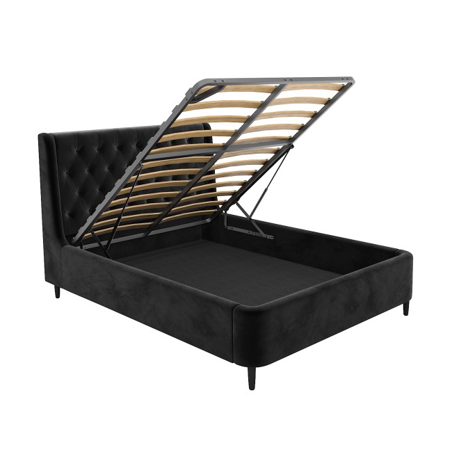 Black Velvet Double Ottoman Bed with Legs - Amara