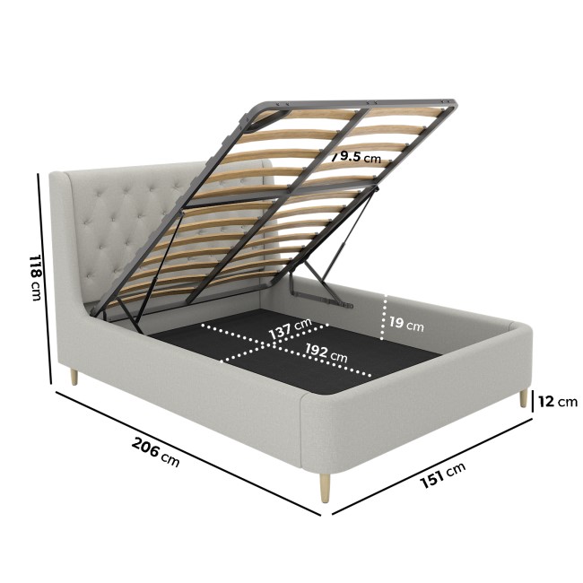 Grey Upholstered Double Ottoman Bed With Legs - Amara