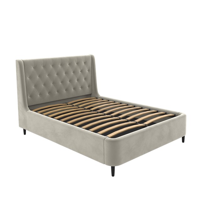 Beige Velvet Double Ottoman Bed With Legs - Amara