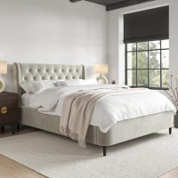 Beige Velvet King Size Ottoman Bed With Legs - Amara