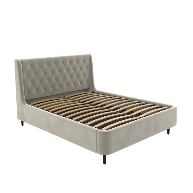 Beige Velvet King Size Ottoman Bed With Legs - Amara