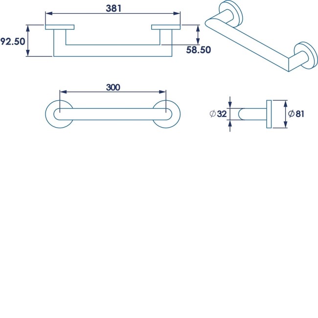 Stainless Steel Contempory Grab Rail 300mm