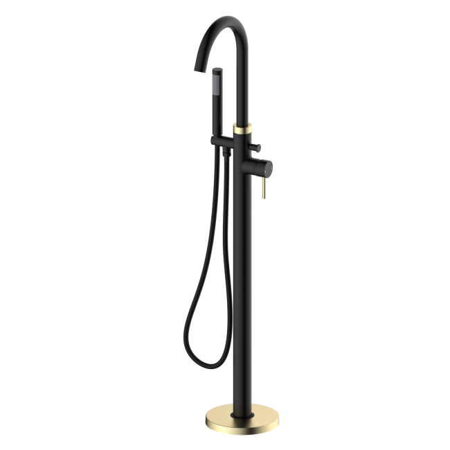 Black & Brass Freestanding Bath Shower Mixer Tap - Arissa