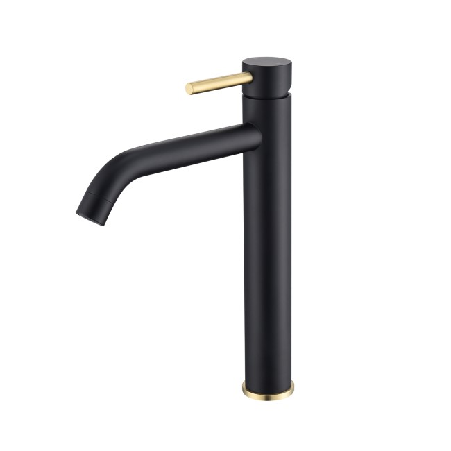 Black & Brass Tall Mono Basin Mixer Tap - Arissa