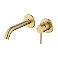 Brushed Brass Wall Mounted Basin Mixer Tap - Arissa