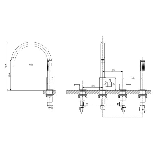 Chrome 4 Hole Bath Shower Mixer Tap - Arissa