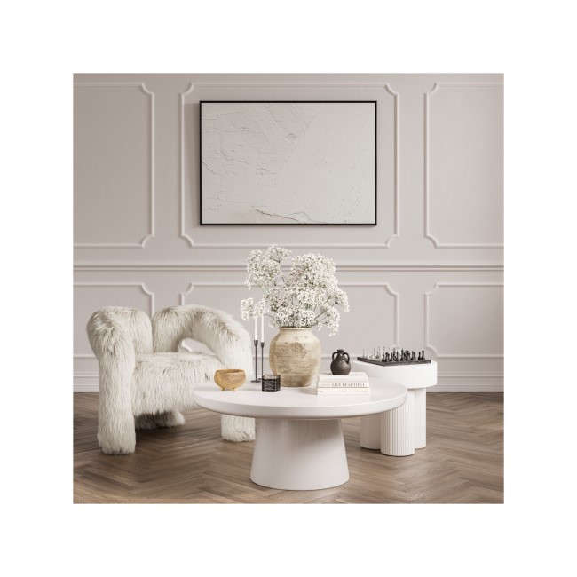 White Fluted Side Table -Astrid