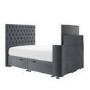 Double TV Ottoman Bed in Grey Velvet with Chesterfield Headboard - Avery