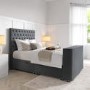 King Size TV Ottoman Bed in Grey Velvet with Chesterfield Headboard - Avery