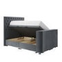 Super King TV Ottoman Bed in Grey Velvet with Chesterfield Headboard - Avery