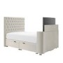 Super King TV Ottoman Bed in Cream Velvet with Chesterfield Headboard - Avery