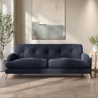 Dark Blue Velvet 3 Seater Mid Century Sofa - Beckett