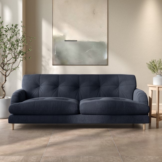 Dark Blue Velvet 3 Seater Mid Century Sofa - Beckett